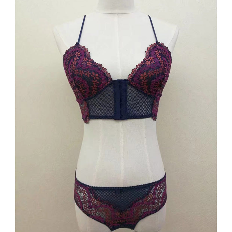 Sexy Wireless Gathered Lace Longline Bra & Panty Sets [BRPY0001]