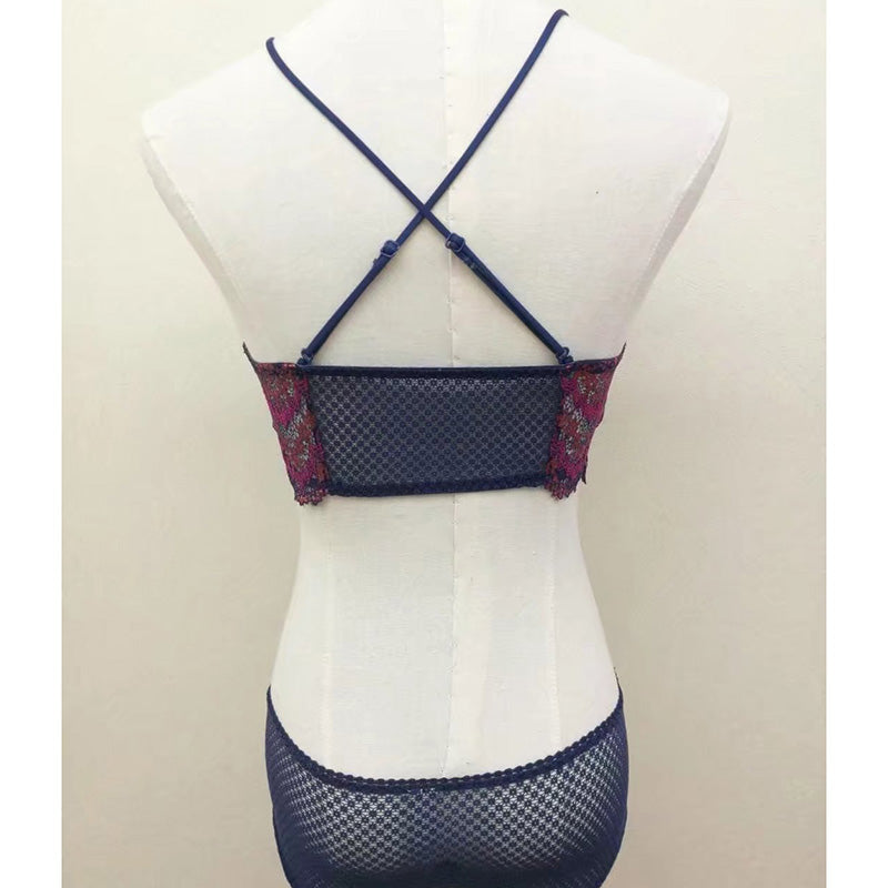 Sexy Wireless Gathered Lace Longline Bra & Panty Sets [BRPY0001]