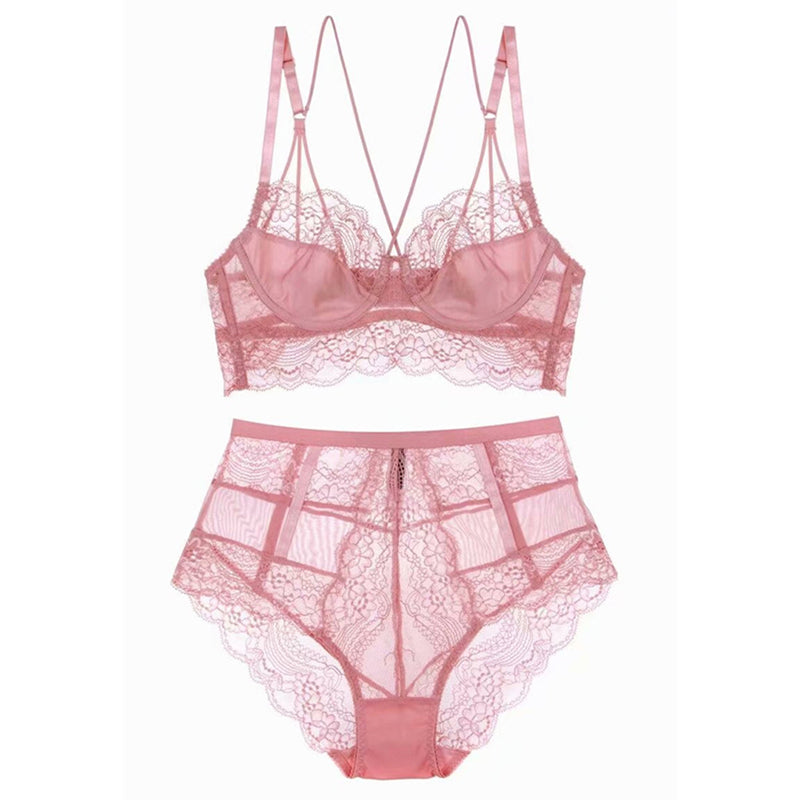 Sexy Underwire Gathered Lace Sheer Bra & Panty Sets [BRPY0002]