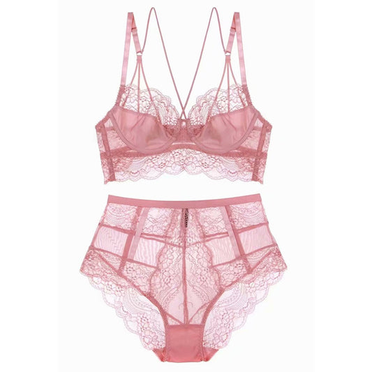 Sexy Underwire Gathered Lace Sheer Bra & Panty Sets [BRPY0002]