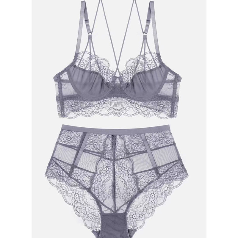 Sexy Underwire Gathered Lace Sheer Bra & Panty Sets [BRPY0002]