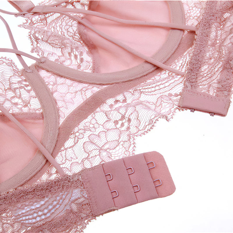 Sexy Underwire Gathered Lace Sheer Bra & Panty Sets [BRPY0002]