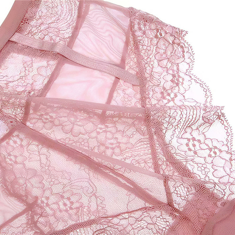 Sexy Underwire Gathered Lace Sheer Bra & Panty Sets [BRPY0002]