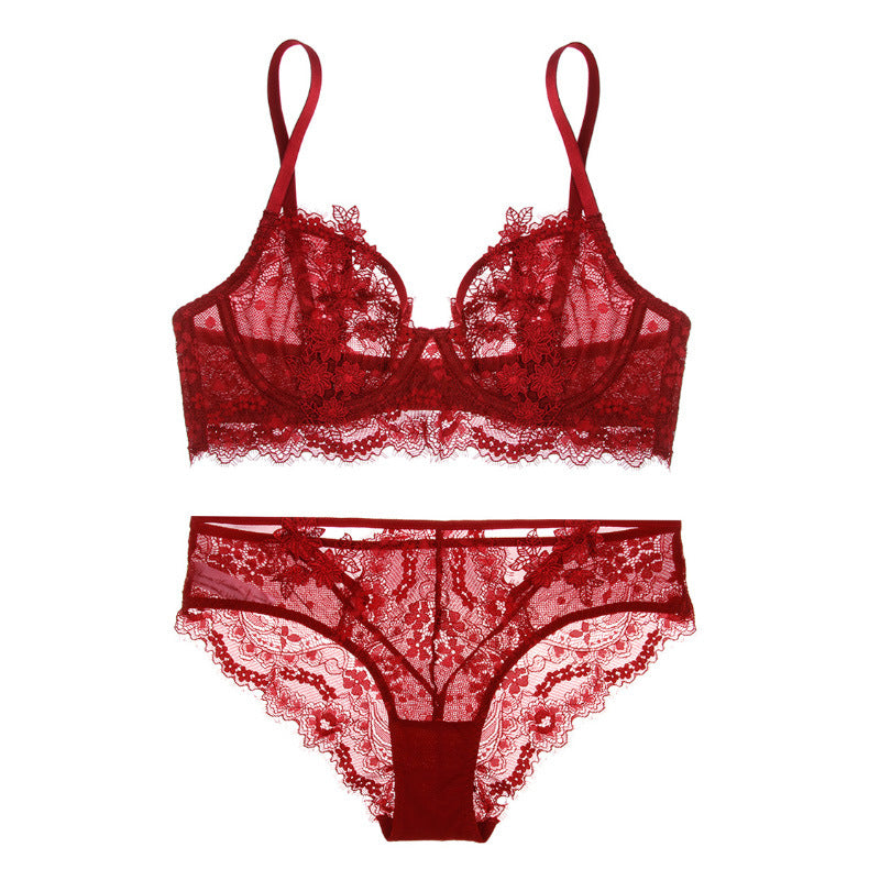 Sexy Underwire Gathered Lace Embroidery Bra & Panty Sets [BRPY0003]