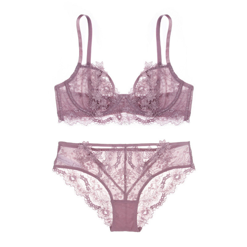 Sexy Underwire Gathered Lace Embroidery Bra & Panty Sets [BRPY0003]