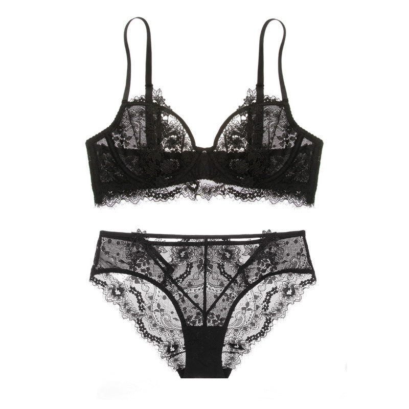 Sexy Underwire Gathered Lace Embroidery Bra & Panty Sets [BRPY0003]
