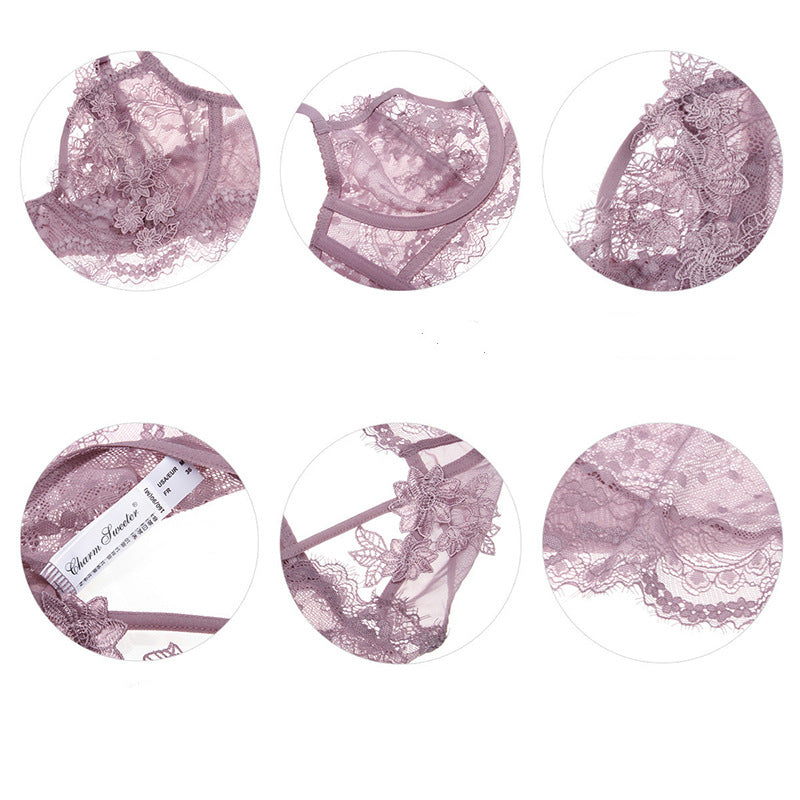 Sexy Underwire Gathered Lace Embroidery Bra & Panty Sets [BRPY0003]