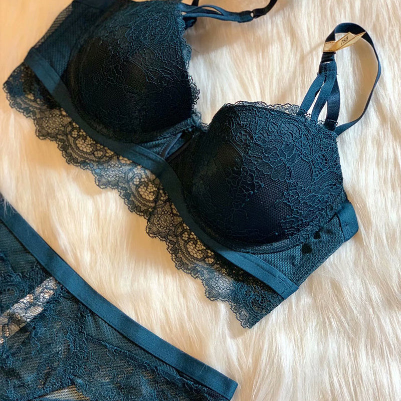 Sexy Underwire Gathered Lace Embroidery Bra & Panty Sets [BRPY0008]