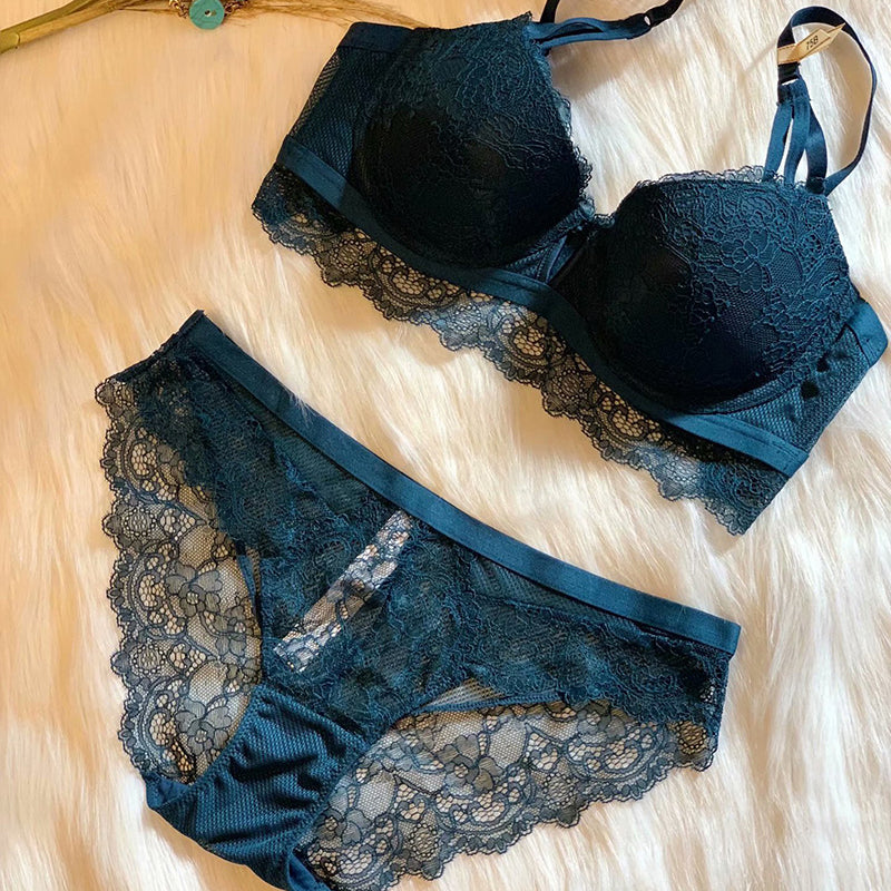 Sexy Underwire Gathered Lace Embroidery Bra & Panty Sets [BRPY0008]