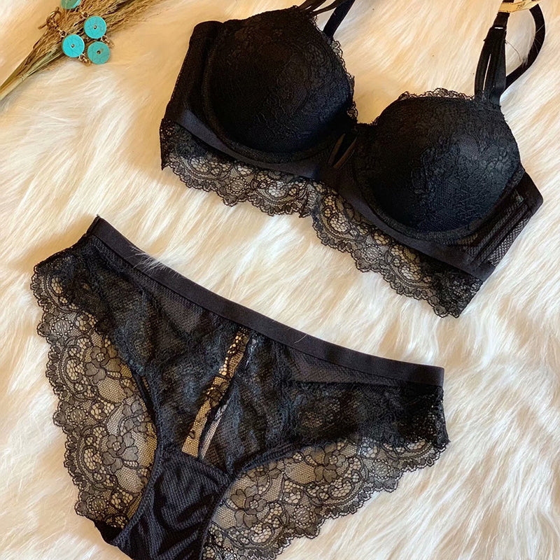 Sexy Underwire Gathered Lace Embroidery Bra & Panty Sets [BRPY0008]