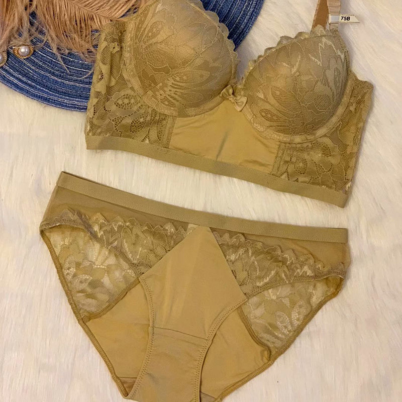 Sexy Underwire Gathered Lace Longline Bra & Panty Sets [BRPY0009]