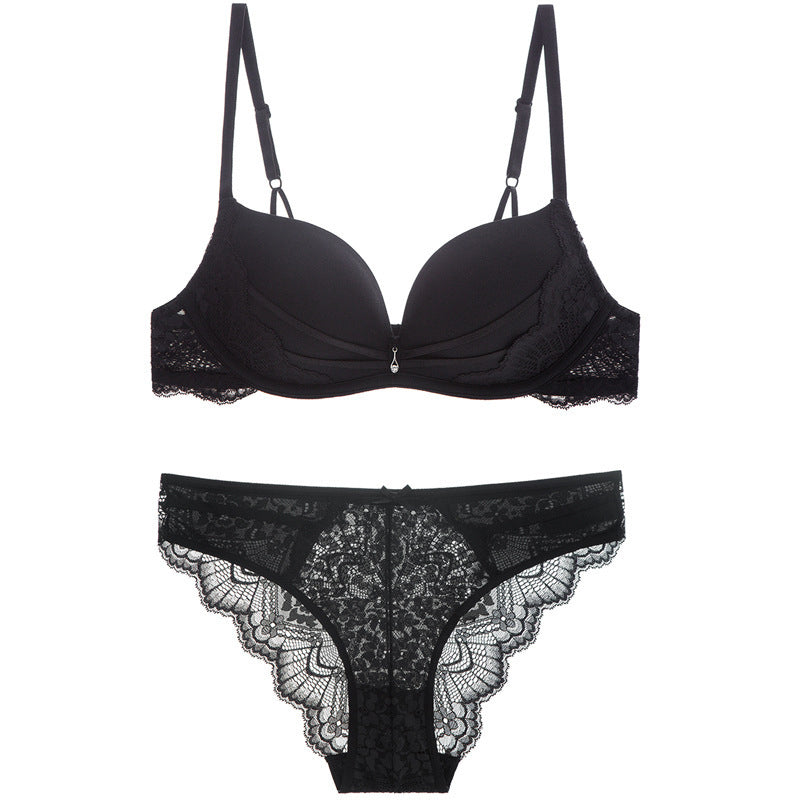 Elegant Wireless Gathered Lace Bra & Panty Sets [BRPY0024]