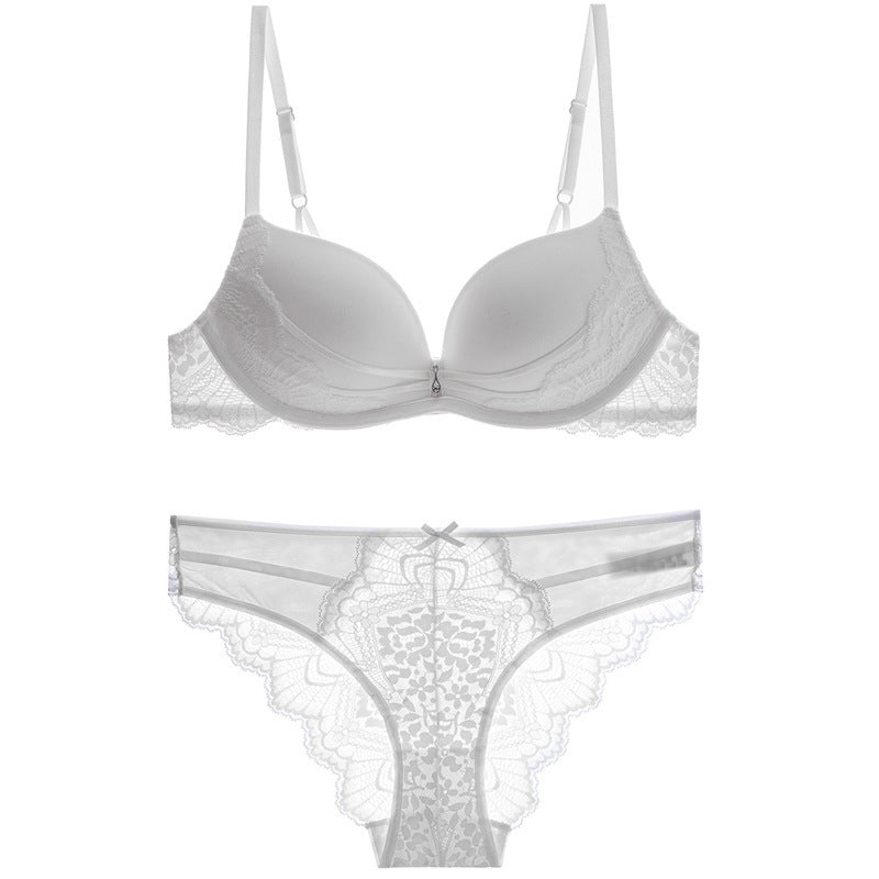 Elegant Wireless Gathered Lace Bra & Panty Sets [BRPY0024]