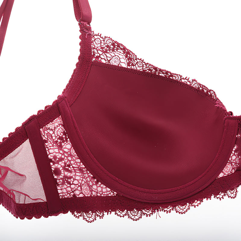 Sexy Underwire Gathered Lace Embroidery Bra & Panty Sets [BRPY0026]