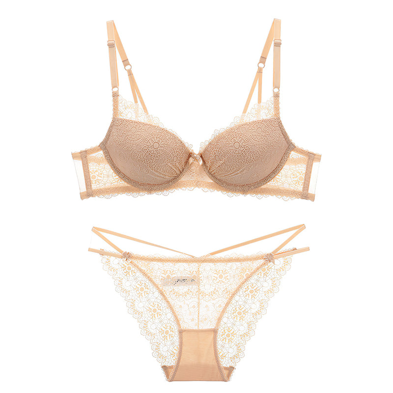 Sexy Underwire Gathered Lace Embroidery Bra & Panty Sets [BRPY0026]