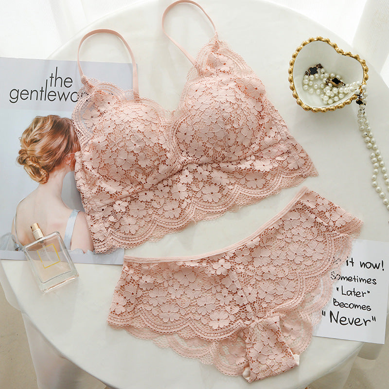 Elegant Wireless Minimizer Lace Embroidery Bra & Panty Sets [BRPY0029]