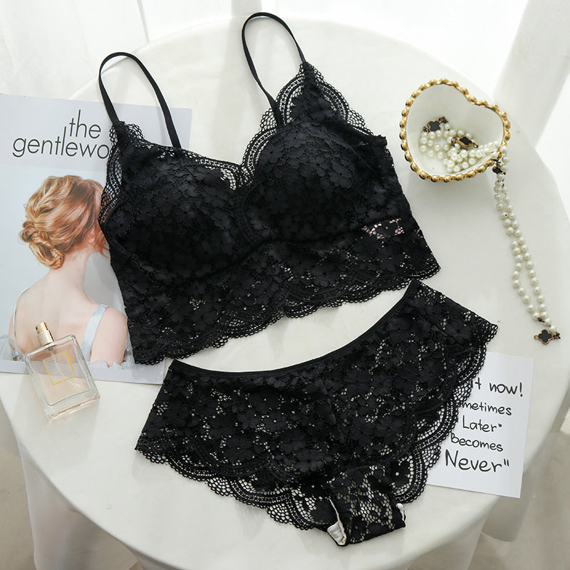 Elegant Wireless Minimizer Lace Embroidery Bra & Panty Sets [BRPY0029]