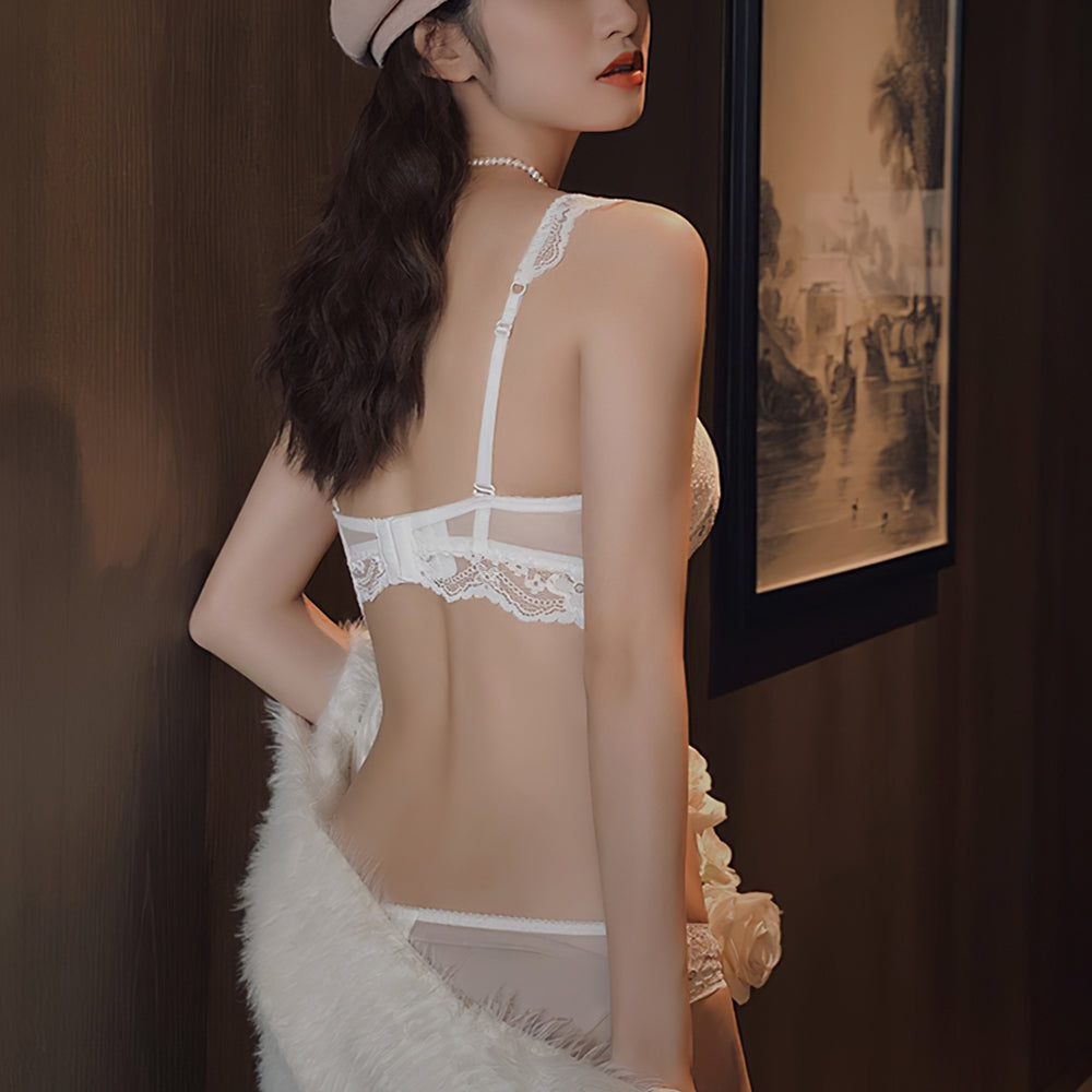Sexy Wireless Gathered Lace Bow Bra & Panty Sets [BRPY0032]