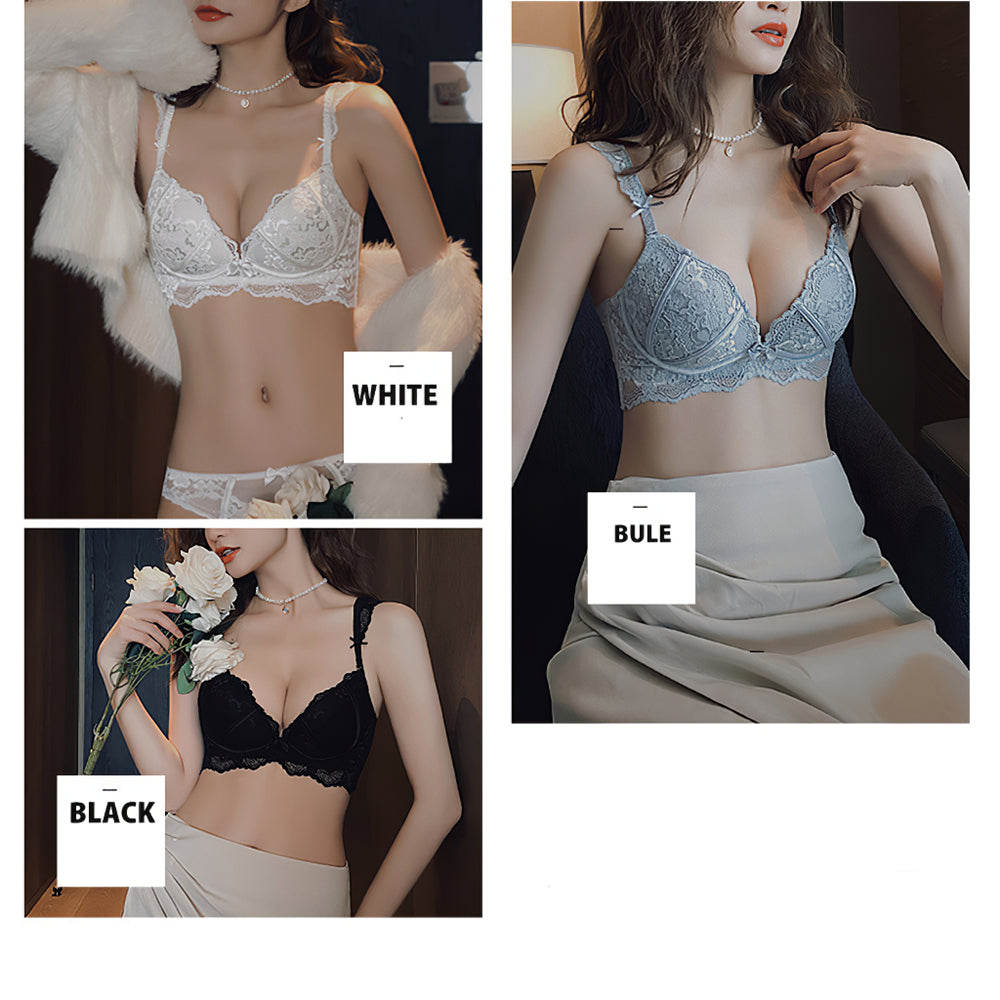 Sexy Wireless Gathered Lace Bow Bra & Panty Sets [BRPY0032]