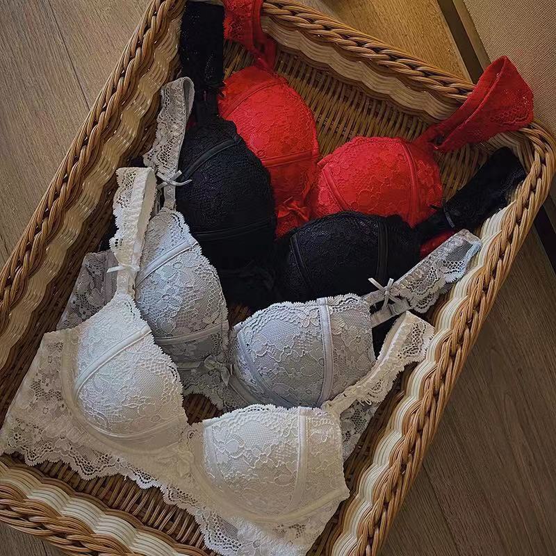 Sexy Wireless Gathered Lace Bow Bra & Panty Sets [BRPY0032]