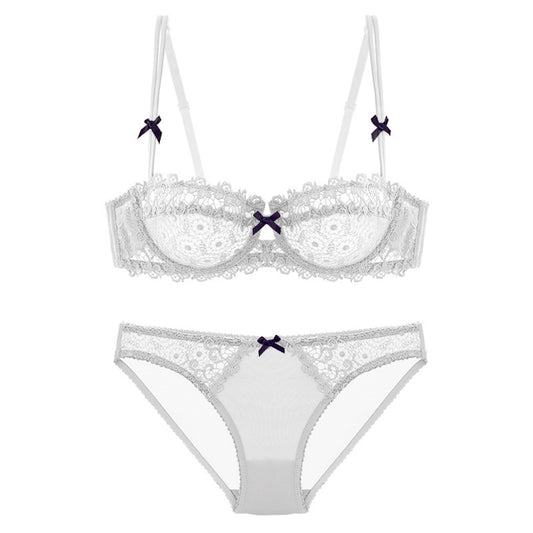 Sexy Underwire Gathered Lace Bow Bra & Panty Sets [BRPY0033]
