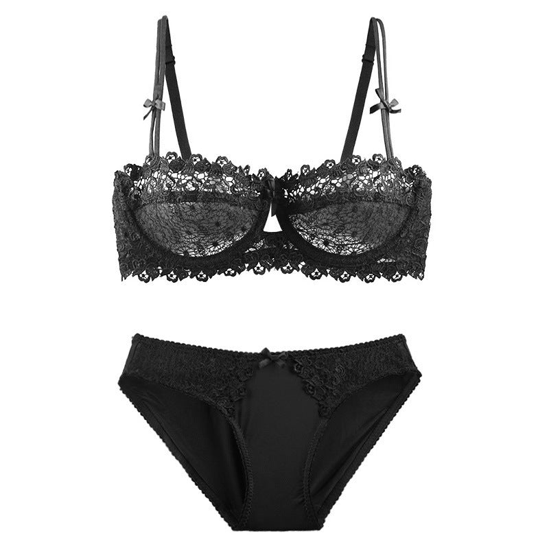 Sexy Underwire Gathered Lace Bow Bra & Panty Sets [BRPY0033]