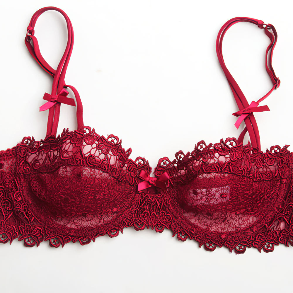 Sexy Underwire Gathered Lace Bow Bra & Panty Sets [BRPY0033]
