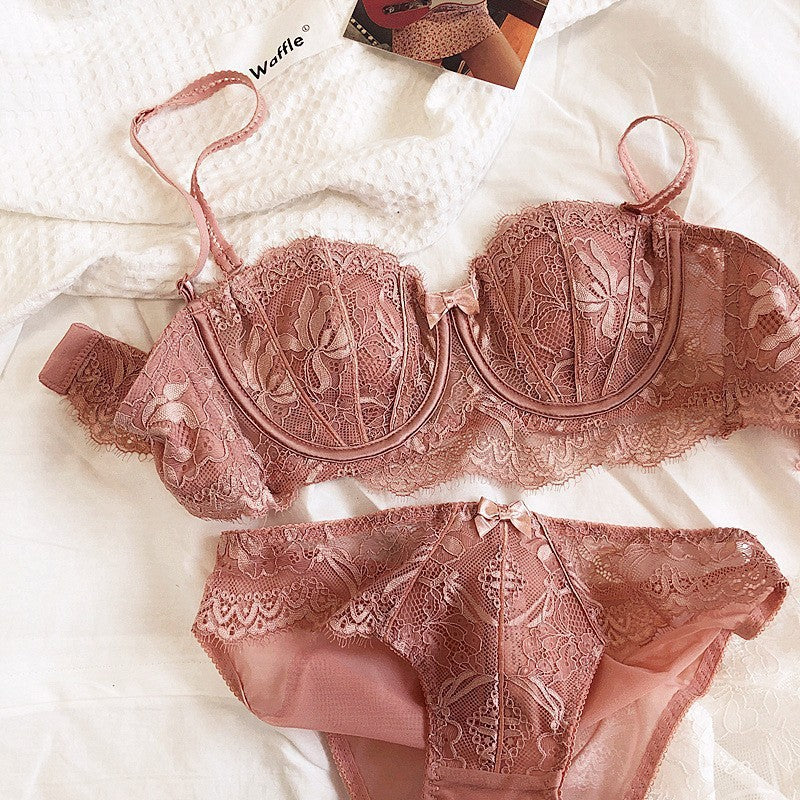 Sexy Soft Wire Breathable Push Up Lace Bow Bra & Panty Sets [BRPY0035]