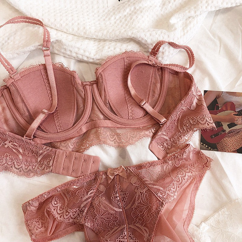 Sexy Soft Wire Breathable Push Up Lace Bow Bra & Panty Sets [BRPY0035]