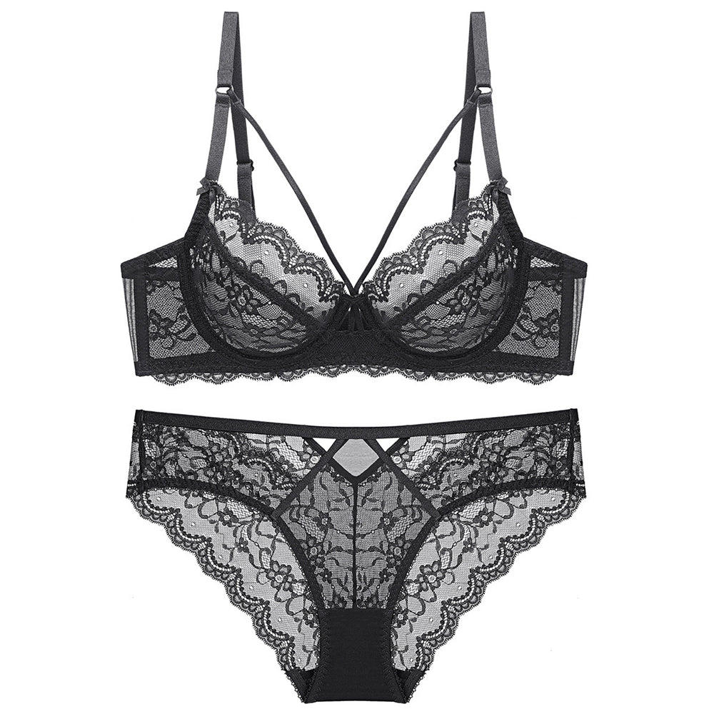Sexy Underwire Breathable Lace Sheer Bra & Panty Sets [BRPY0036]