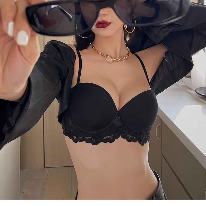 Sexy Soft Wire Seamless Gathered Lace Falbala Bra & Panty Sets [BRPY0037]