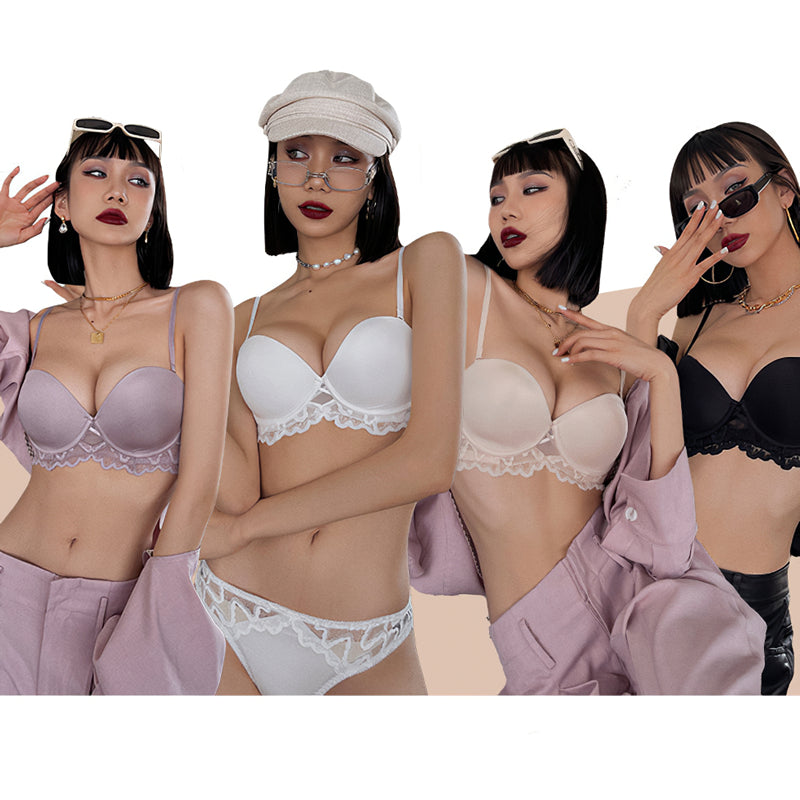 Sexy Soft Wire Seamless Gathered Lace Falbala Bra & Panty Sets [BRPY0037]