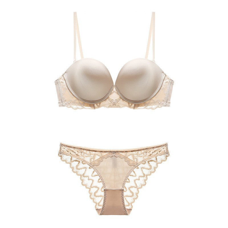 Sexy Soft Wire Seamless Gathered Lace Falbala Bra & Panty Sets [BRPY0037]