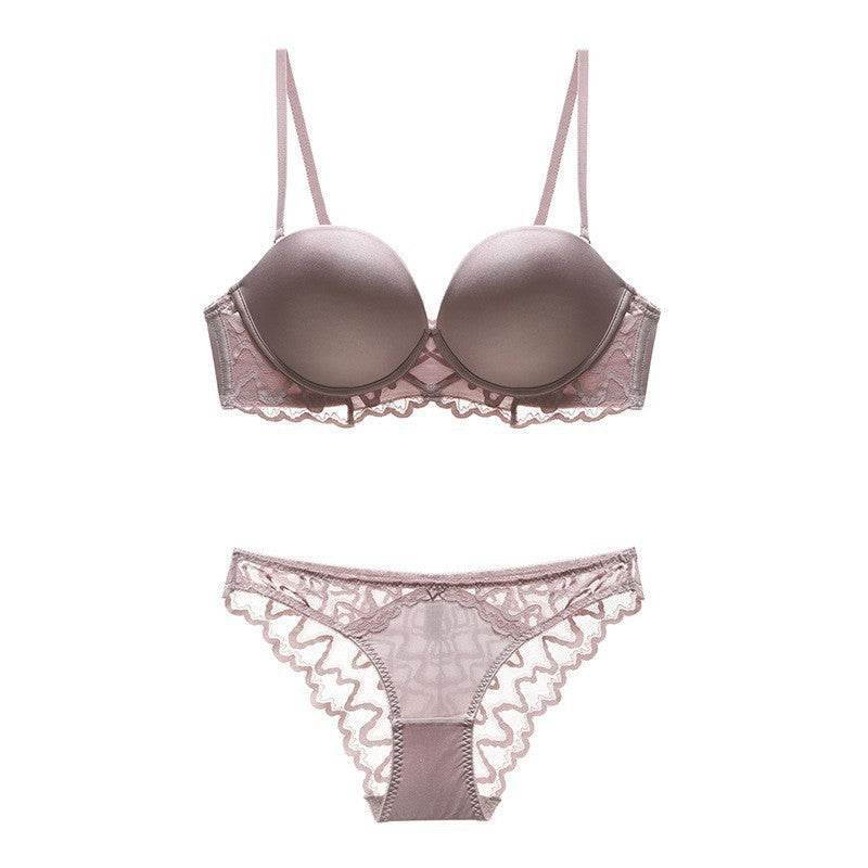 Sexy Soft Wire Seamless Gathered Lace Falbala Bra & Panty Sets [BRPY0037]