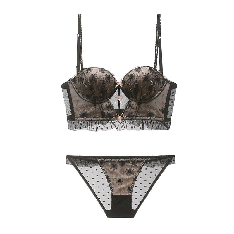 Sexy Soft Wire Gathered Lace Embroidery Bra & Panty Sets [BRPY0038]