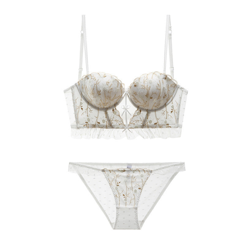 Sexy Soft Wire Gathered Lace Embroidery Bra & Panty Sets [BRPY0038]