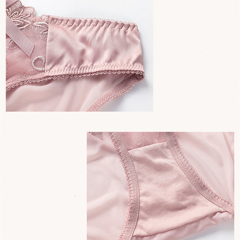 Sexy Underwire Gathered Lace Sheer Bow Bra & Panty Sets [BRPY0039]