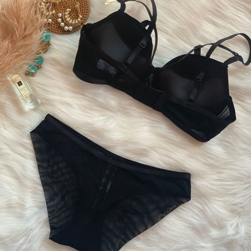 Sexy Underwire Gathered Lace Up Bra & Panty Sets [BRPY0040]