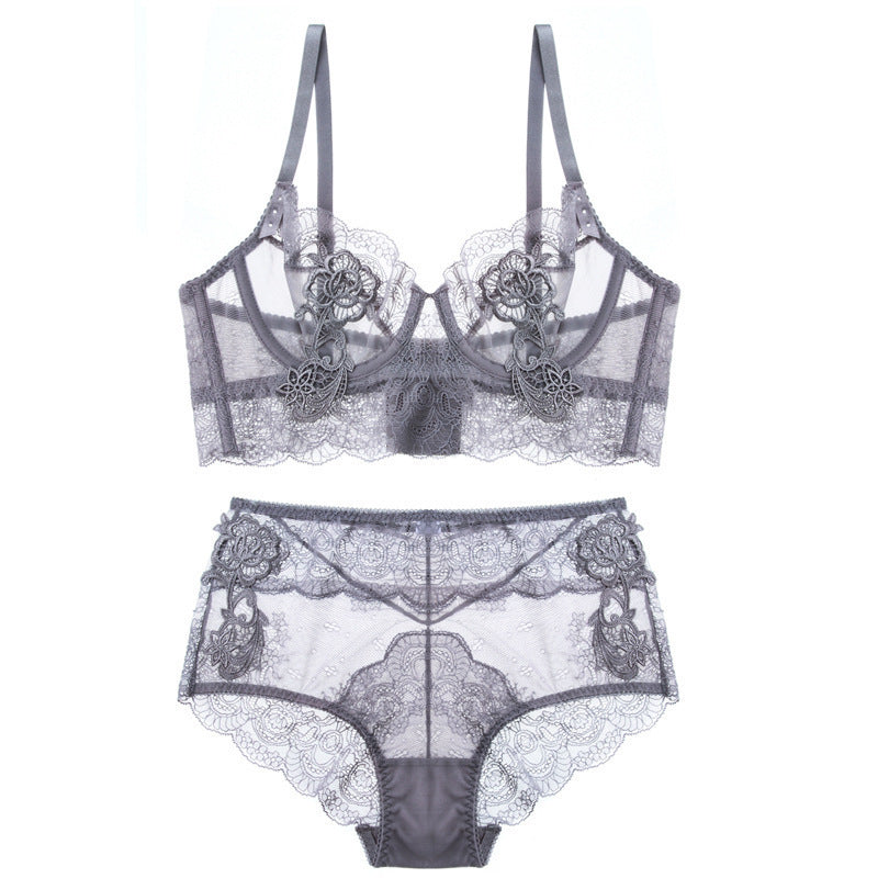 Sexy Underwire Breathable Lace Embroidery Sheer Bra & Panty Sets [BRPY0043]