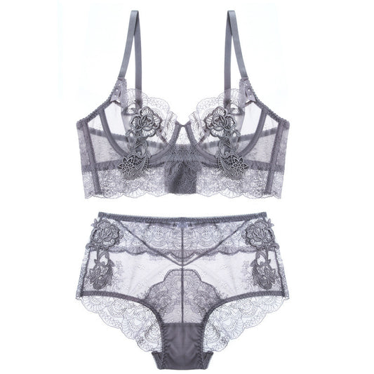 Sexy Underwire Breathable Lace Embroidery Sheer Bra & Panty Sets [BRPY0043]