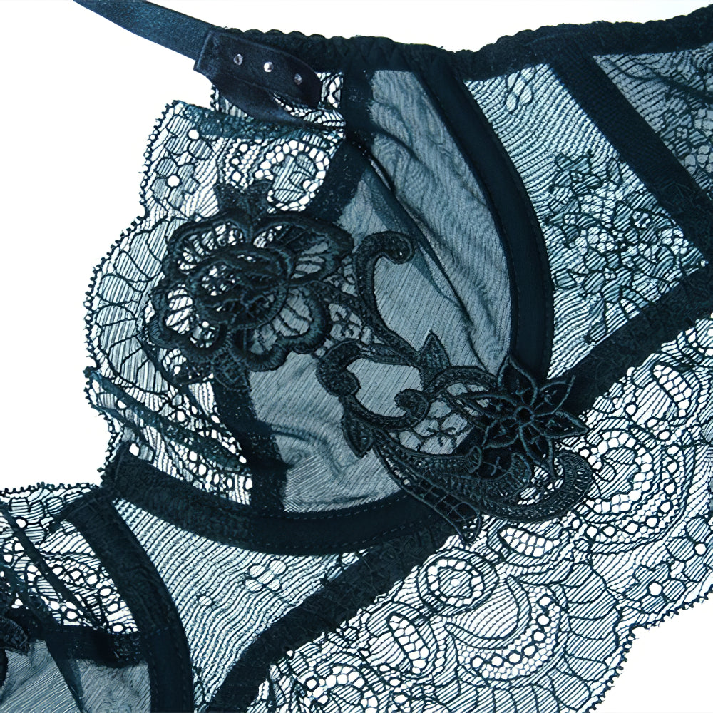 Sexy Underwire Breathable Lace Embroidery Sheer Bra & Panty Sets [BRPY0043]