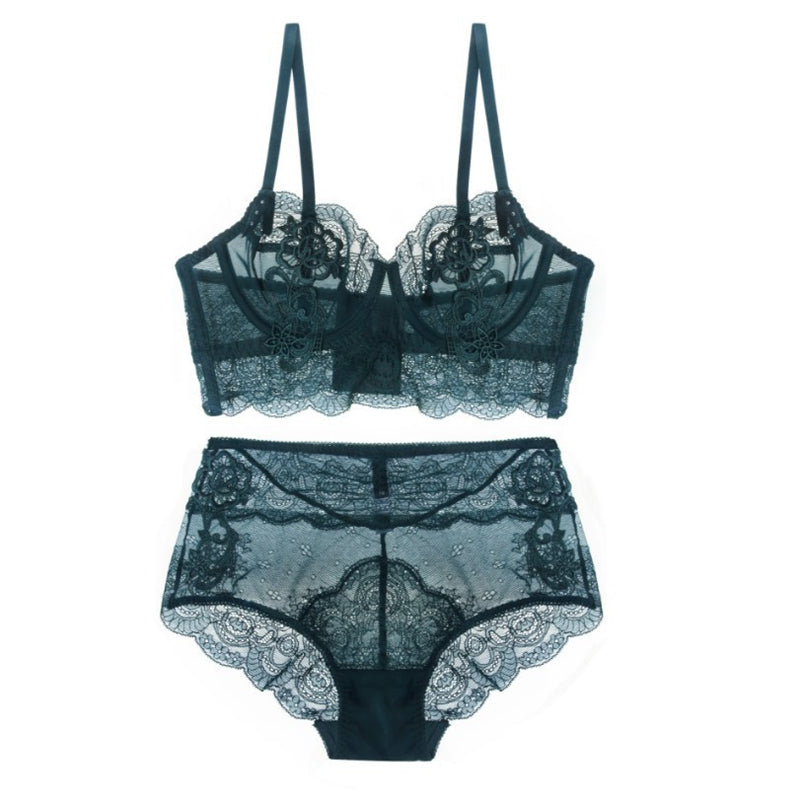 Sexy Underwire Breathable Lace Embroidery Sheer Bra & Panty Sets [BRPY0043]