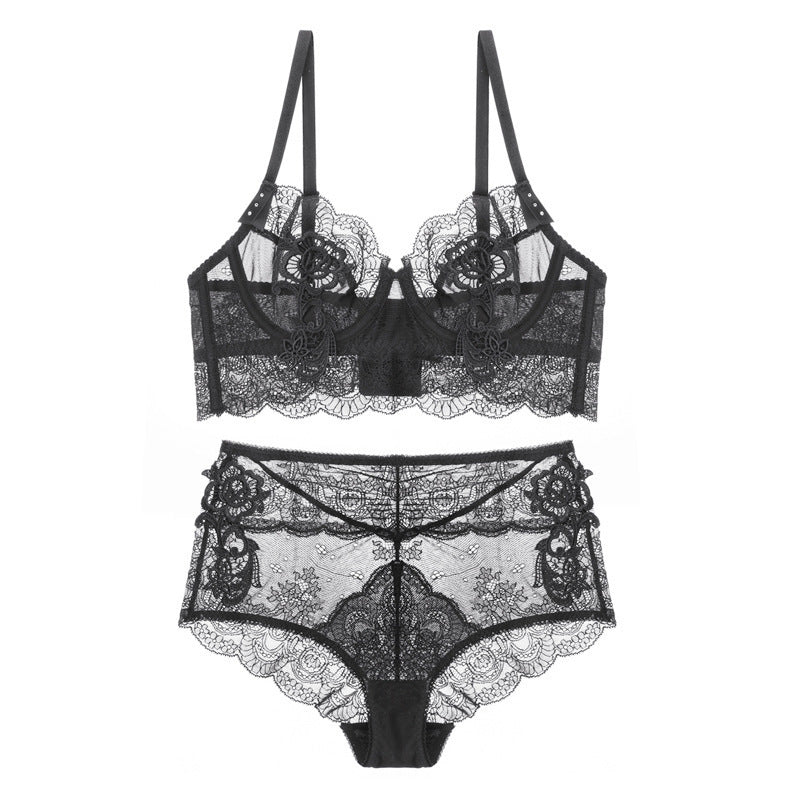 Sexy Underwire Breathable Lace Embroidery Sheer Bra & Panty Sets [BRPY0043]