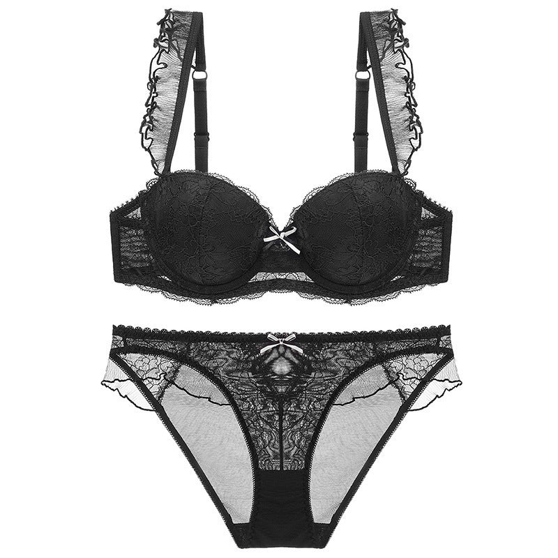 Sexy Underwire Gathered Lace Falbala Bra & Panty Sets [BRPY0044]