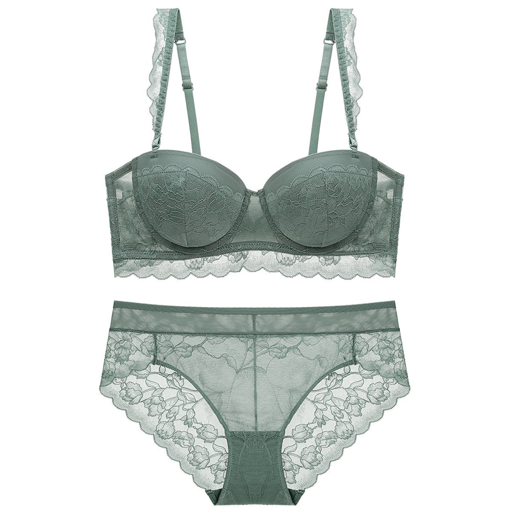 Sexy Underwire Gathered Lace Falbala Bra & Panty Sets [BRPY0045]