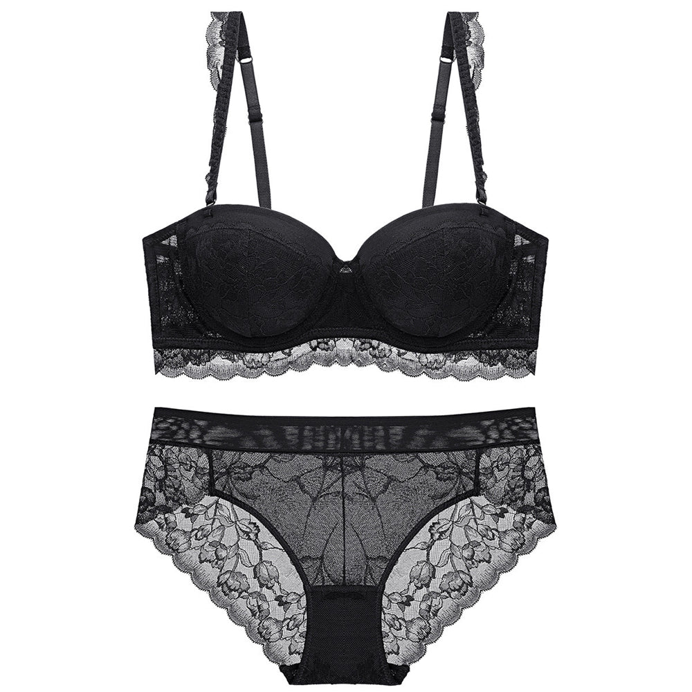 Sexy Underwire Gathered Lace Falbala Bra & Panty Sets [BRPY0045]