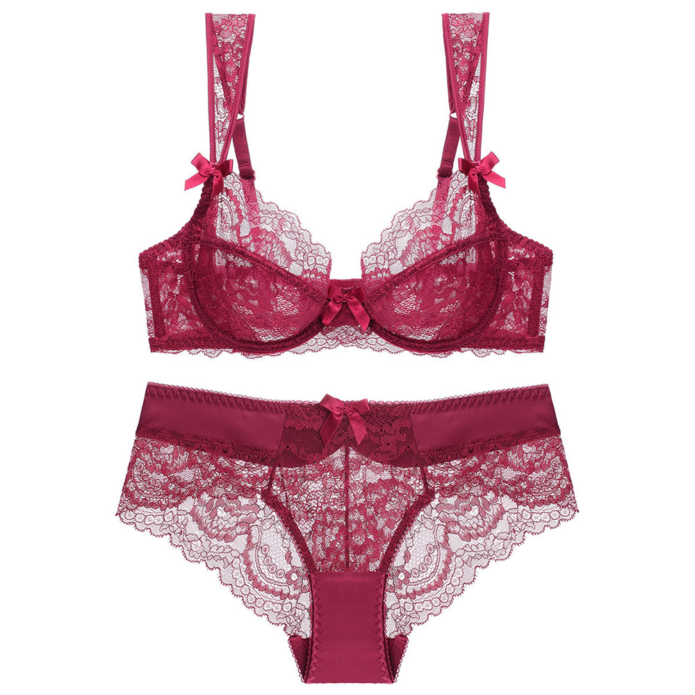 Sexy Underwire Breathable Lace Bow Bra & Panty Sets [BRPY0047]