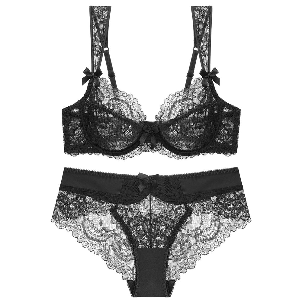 Sexy Underwire Breathable Lace Bow Bra & Panty Sets [BRPY0047]