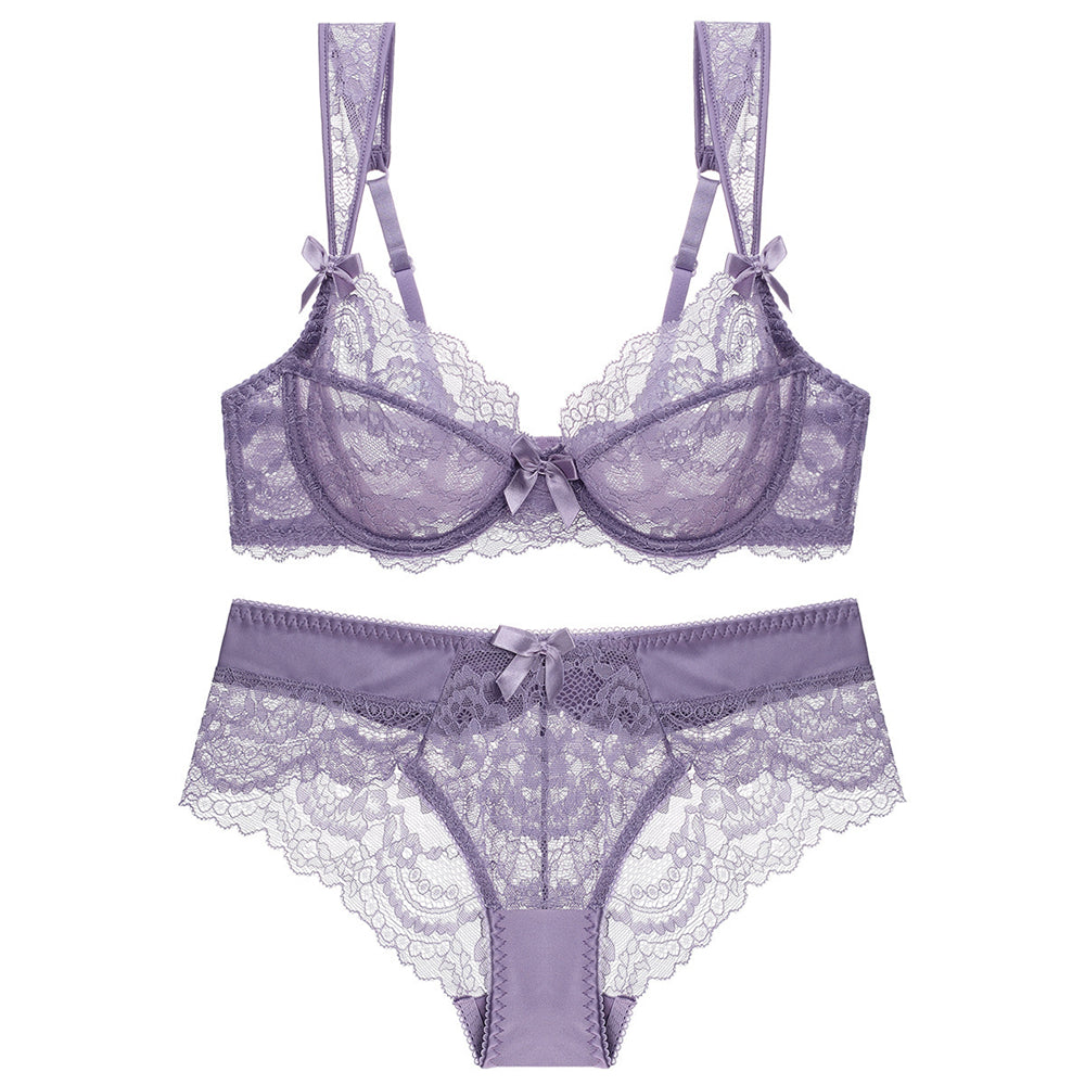 Sexy Underwire Breathable Lace Bow Bra & Panty Sets [BRPY0047]