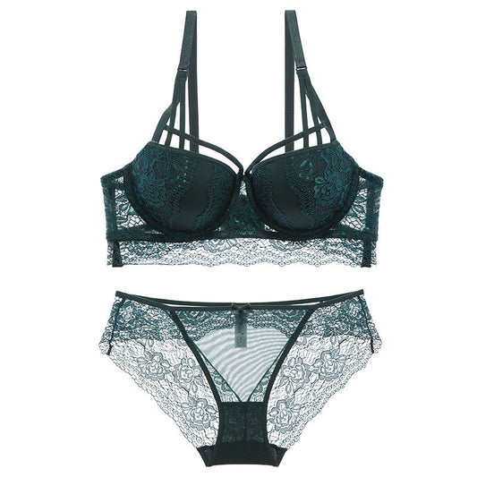 Sexy Underwire Gathered Lace Embroidery Bra & Panty Sets [BRPY0053]